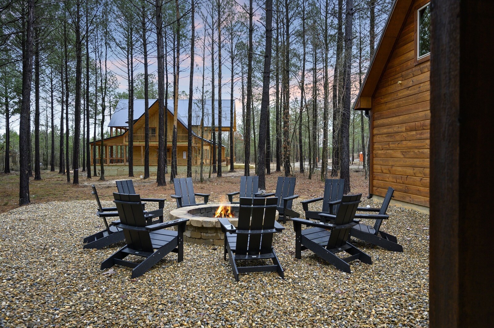 Emerald Escape fire pit with outdoor seating