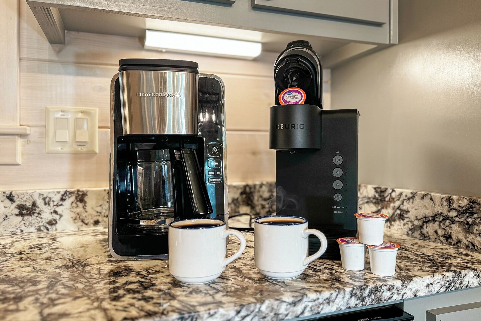 Coffee bar with Keurig and drip coffee makers