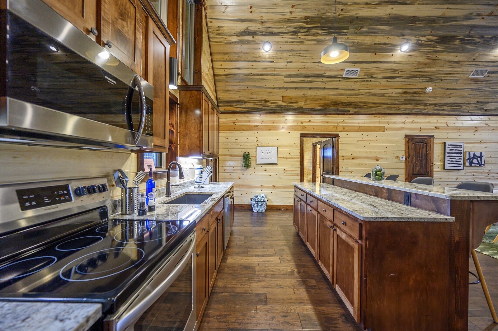 Emerald Escape kitchen island with seating