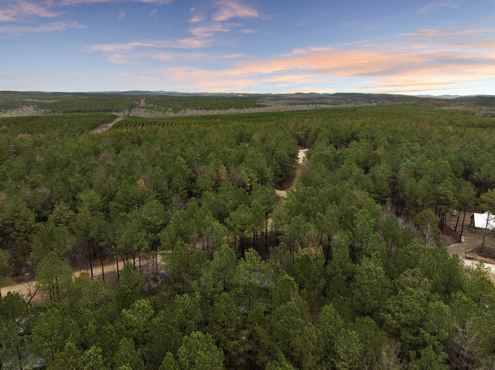 Aerial view of Emerald Escape in the Broken Bow forest