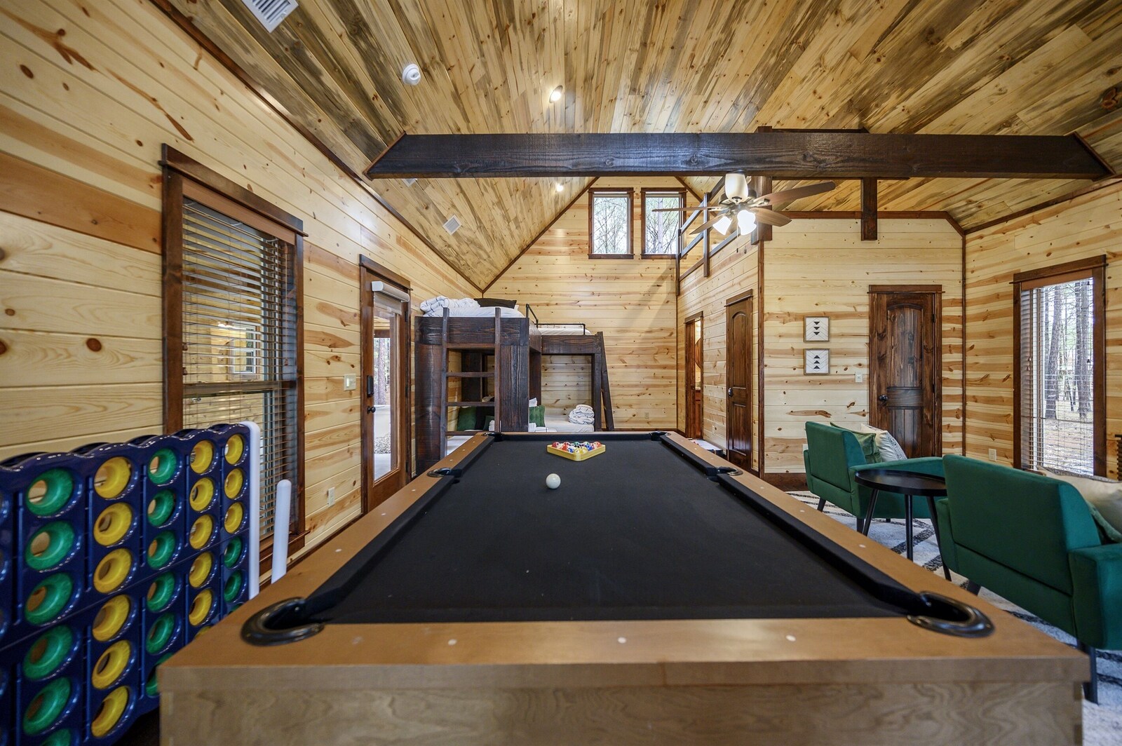 Emerald Escape pool table beneath the loft bed